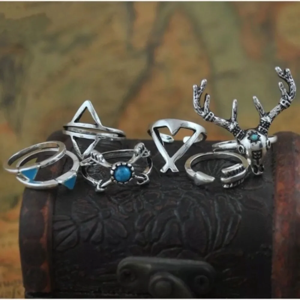 Set of 7 Silver Tone Rings